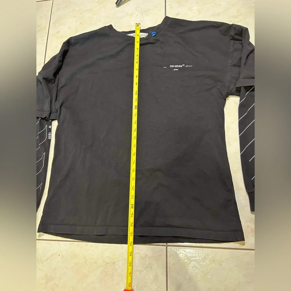 Off-White 2020 Unfinished Logo Layered Sleeve T-Shirt Sz L - Picture 6 of 10